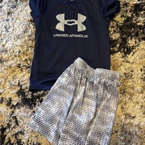 Under Armour Blue Tee and Gray Patterned Shorts